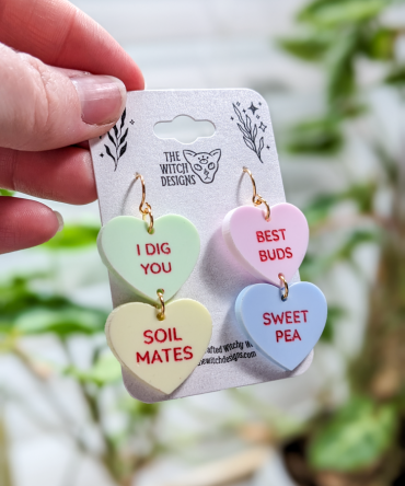 cute plant themed candy heart earrings
