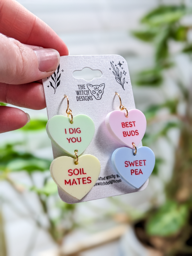 cute plant themed candy heart earrings