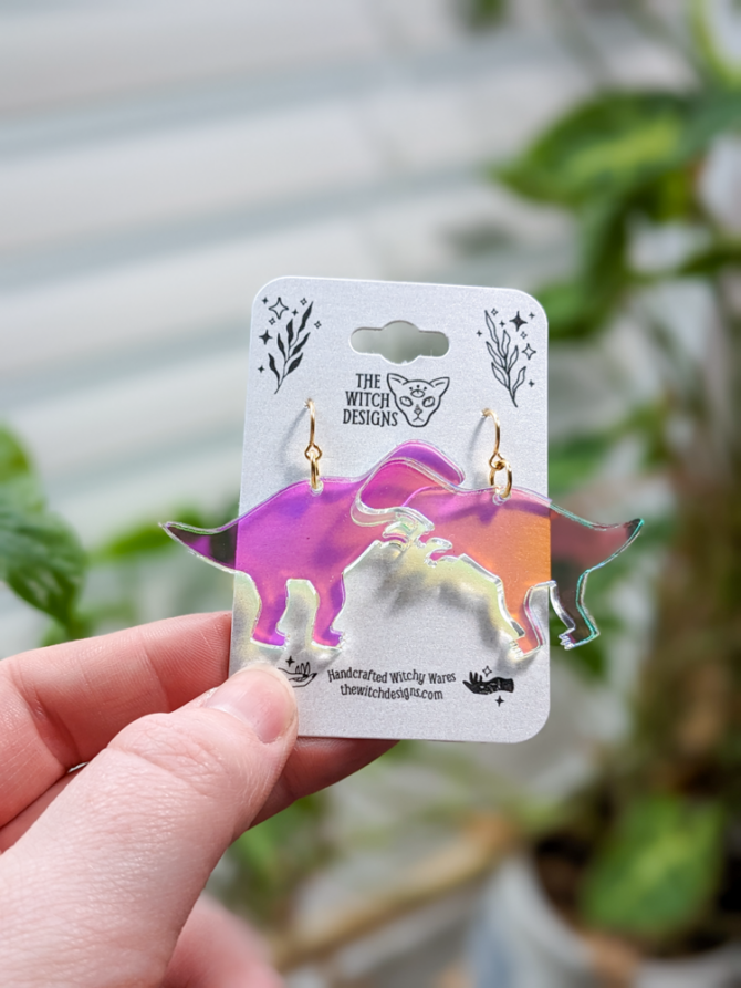 iridescent t-rex dinosaur earrings