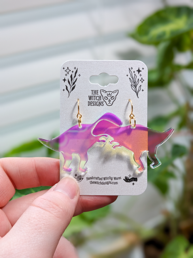 iridescent t-rex dinosaur earrings